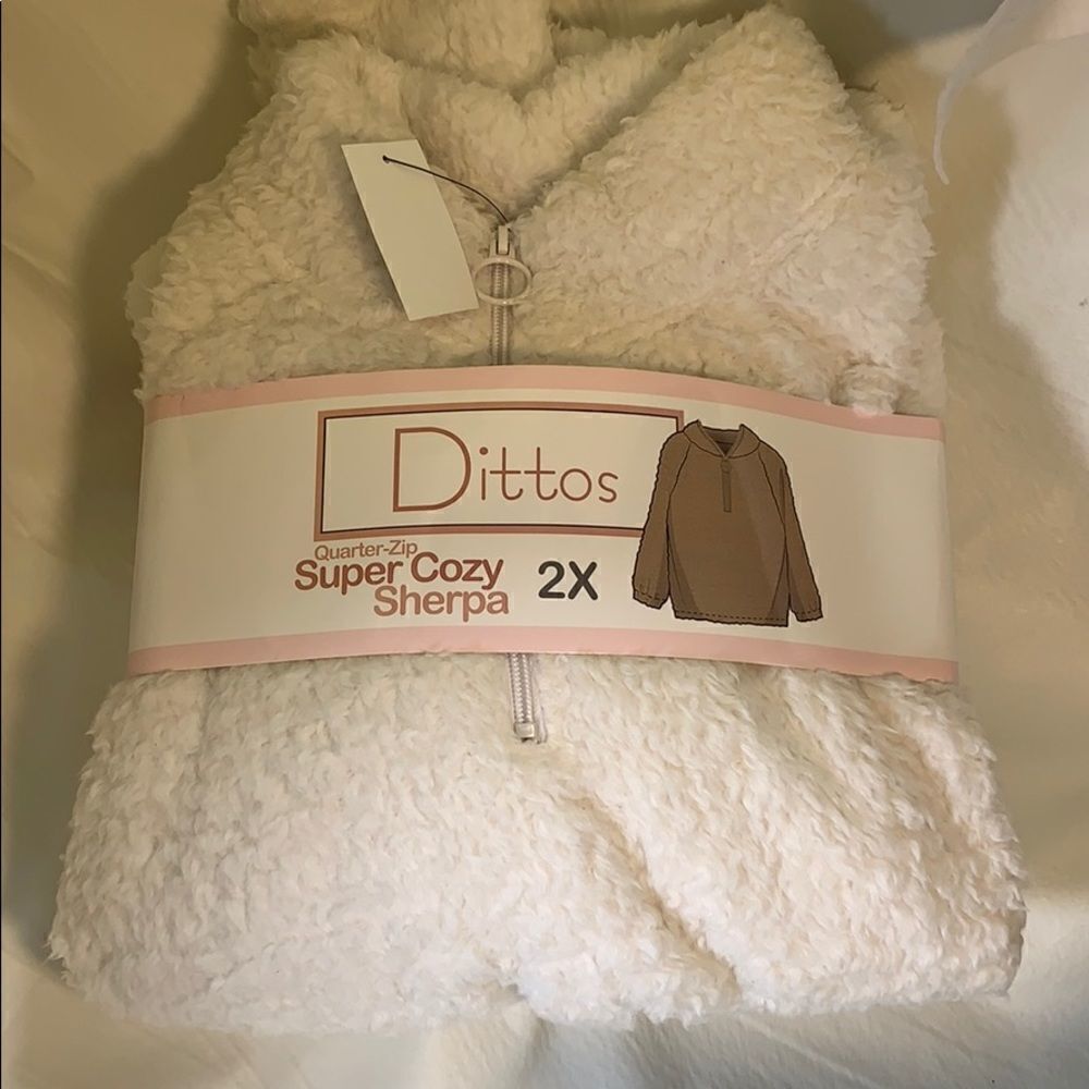 Dittos Sherpa Jacket Quarter Zip Super Cozy White Sz 2X Long Sleeve Winter Fall